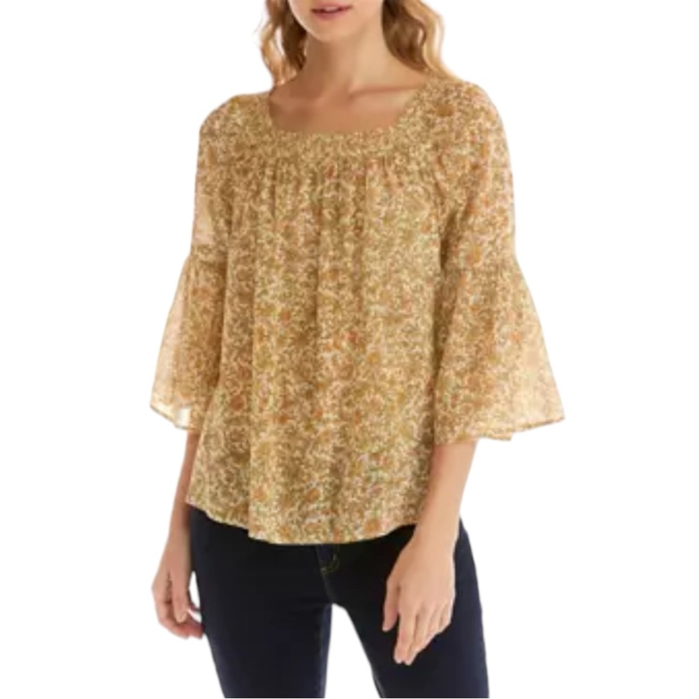NEW Chaps Women’s Medium Bell Sleeve Top Floral Cotton